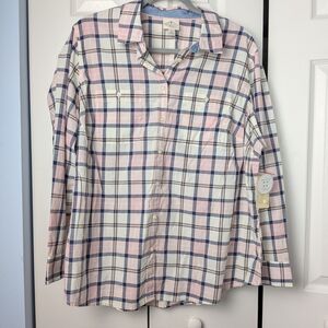 St. John's Bay Pink and Blue Plaid Shirt